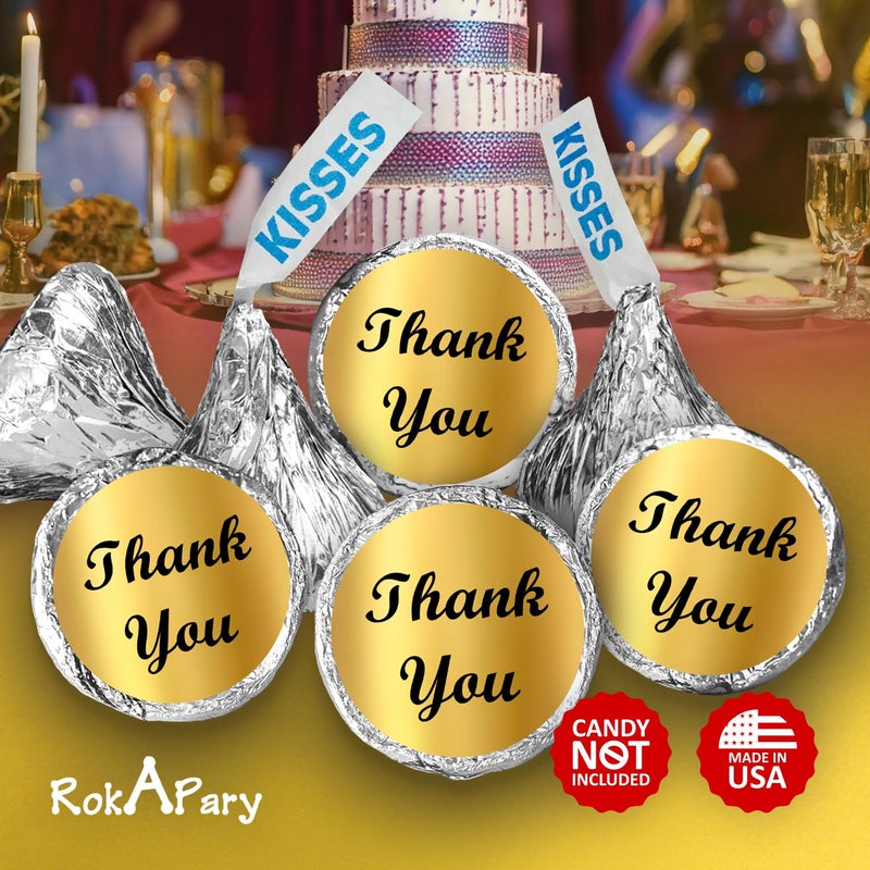 RokAPary Gold Foil Thank You Kisses Stickers, (Set of 216) Chocolate Drops Labels Stickers for Weddings, Bridal Shower, Engagement Party, Birthday, Baby Shower, Party Favors Decor for Kisses. Made in USA - Image 2